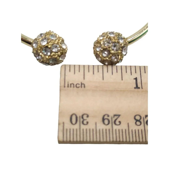 Glam Bling Pave Disco Ball Open Cuff Bracelet Gold Tone Vintage - Picture 4 of 5